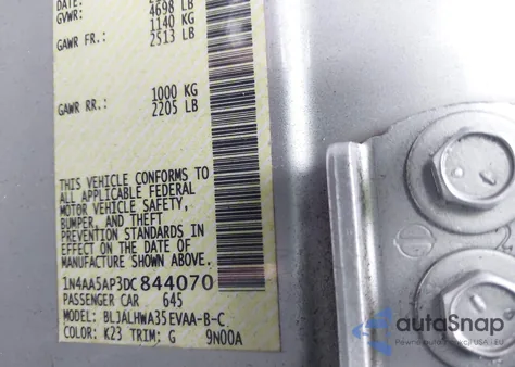 2013 Nissan Maxima 3.5 Sv z USA, uszkodzony, nr VIN 1N4AA5AP3DC844070